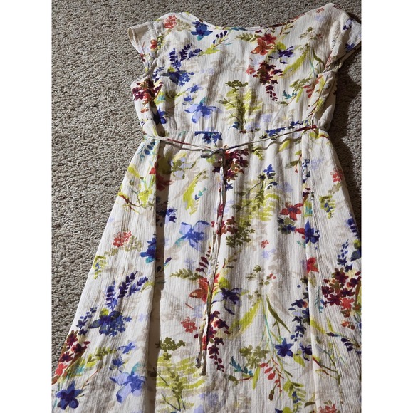 Eddie Bauer Dress Womens Small White Floral 100% Cotton Lined Cap Sleeve Belted - Picture 5 of 10